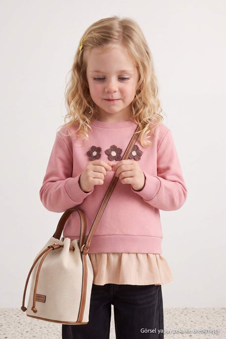 TRENDYOLKIDS Mädchen Rosa Mit Grafikprint Lang, Regular Fit Sweatshirts - Image 3