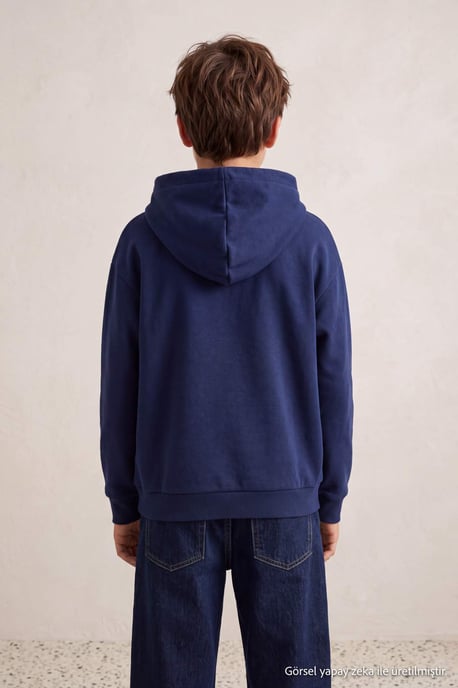 TRENDYOLKIDS Jungen Dunkelblau Einfarbig Lang, Regular Fit Sweatshirts - Image 3