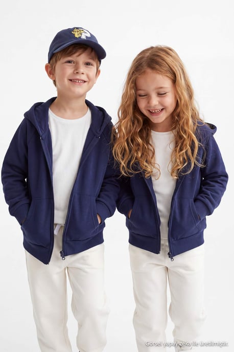 TRENDYOLKIDS Mädchen Dunkelblau Einfarbig Lang, Regular Fit Sweatshirts - Image 2