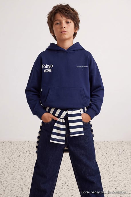 TRENDYOLKIDS Jungen Dunkelblau Einfarbig Lang, Regular Fit Sweatshirts - Image 6