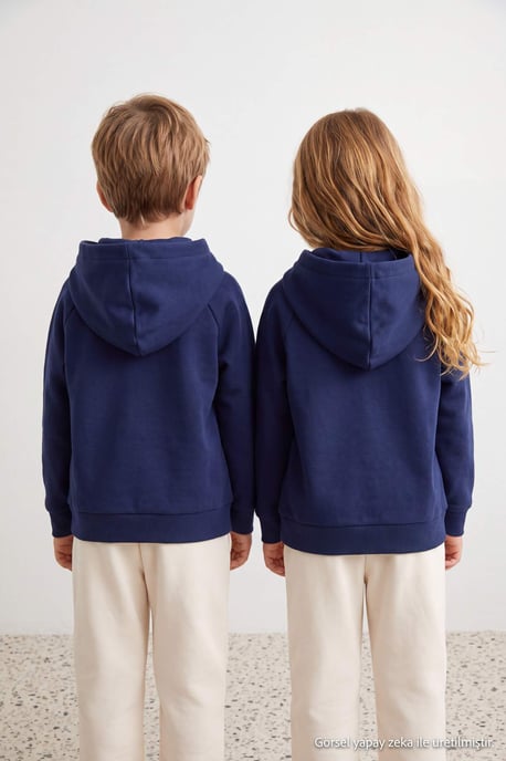 TRENDYOLKIDS Mädchen Dunkelblau Einfarbig Lang, Regular Fit Sweatshirts - Image 4