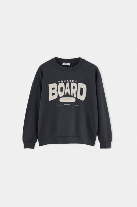 TRENDYOLKIDS Jungen Grau Mit Grafikprint Lang, Regular Fit Sweatshirts - Image 4