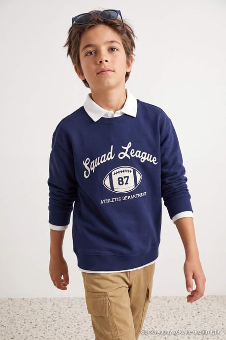 TRENDYOLKIDS Jungen Dunkelblau Einfarbig Lang, Regular Fit Sweatshirts - Image 6