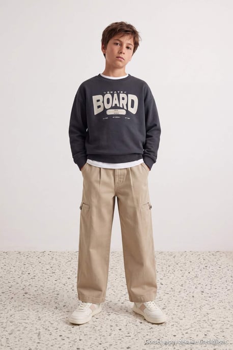 TRENDYOLKIDS Jungen Grau Mit Grafikprint Lang, Regular Fit Sweatshirts - Image 6
