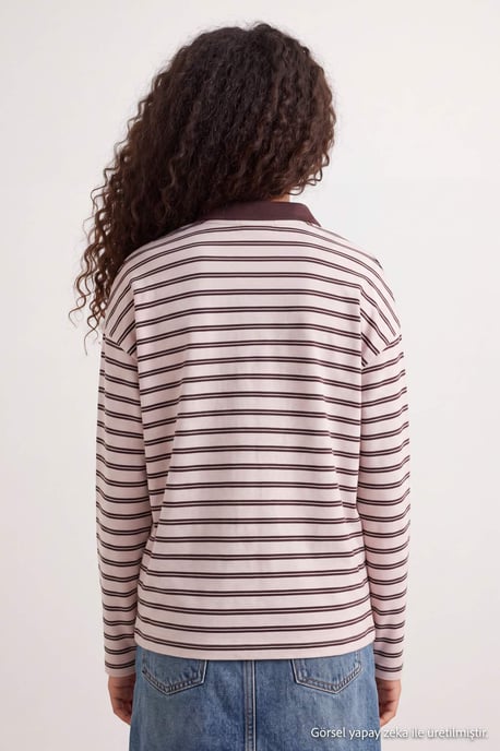 TRENDYOLKIDS Mädchen Braun Gestreift Lang, Regular Fit Sweatshirts - Image 3