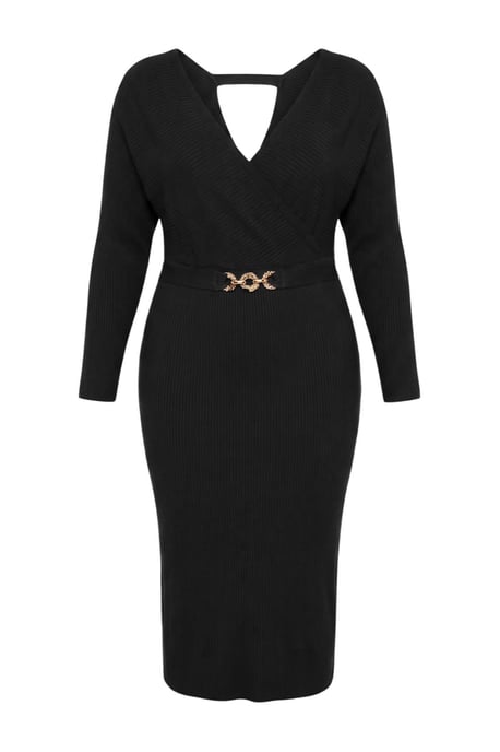 Trendyol Curve Damen Schwarz Einfarbig Maxi Lang Etui-Schnitt Große Größen Kleid - Image 4