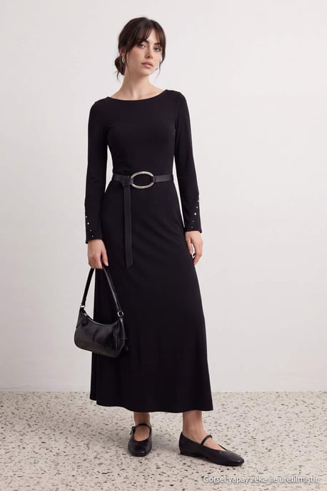 Trendyol Modest Damen Schwarz Einfarbig Maxi Lang A-Linie Modest Kleider - Image 1