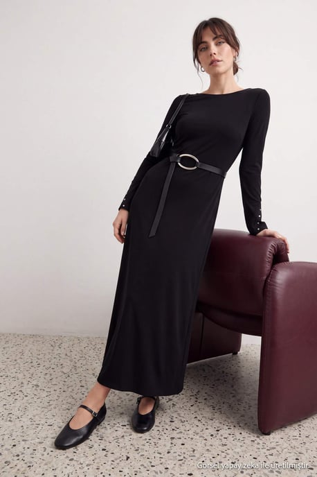 Trendyol Modest Damen Schwarz Einfarbig Maxi Lang A-Linie Modest Kleider - Image 6