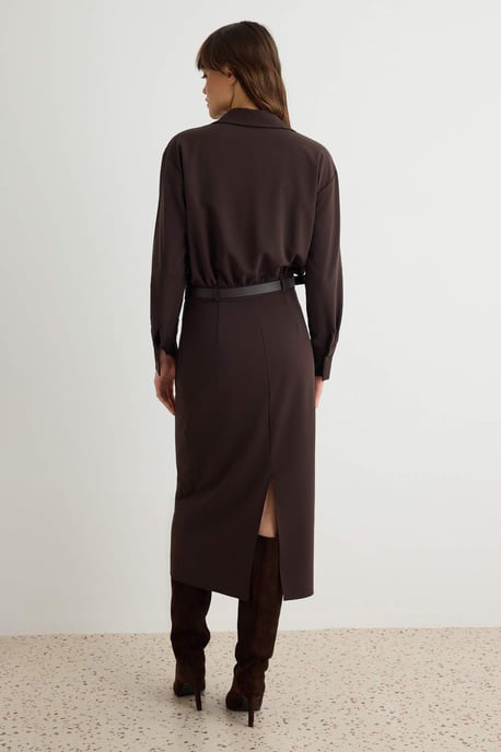 TRENDYOLMİLLA Damen Braun Einfarbig Maxi Lang Bodycon Kleider - Image 3