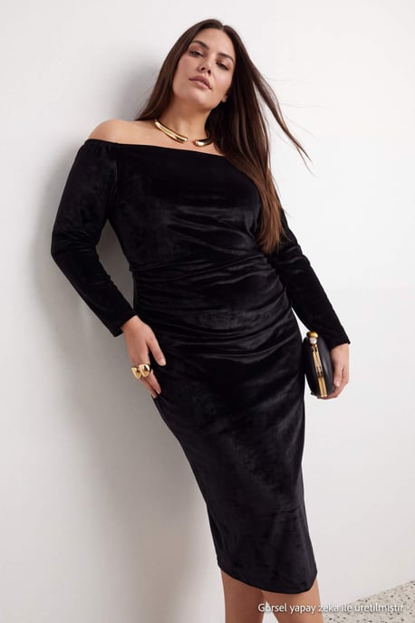 Trendyol Curve Damen Schwarz Einfarbig Maxi Lang Bodycon Große Größen Kleid - Image 2