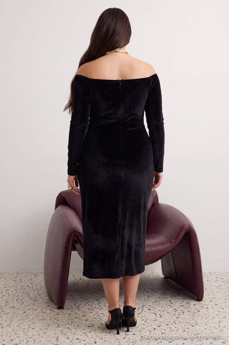 Trendyol Curve Damen Schwarz Einfarbig Maxi Lang Bodycon Große Größen Kleid - Image 3