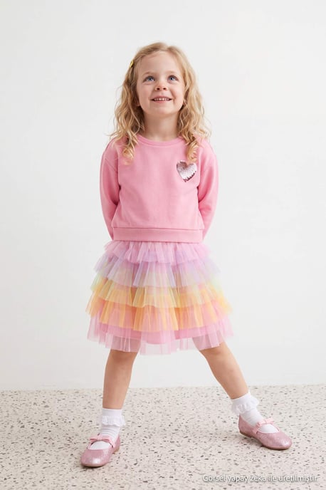 TRENDYOLKIDS Mädchen Rosa Mit Grafikprint Midi Lang A-Linie Kleider - Image 2
