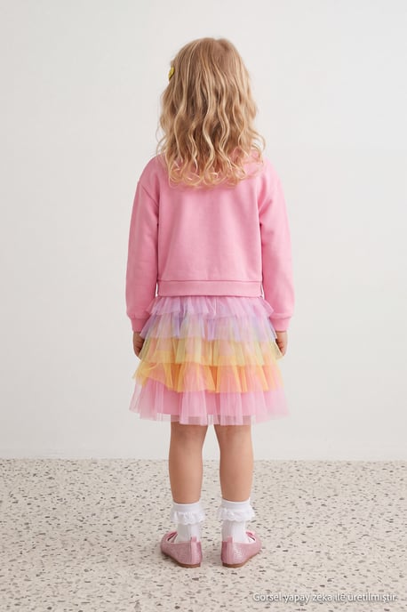 TRENDYOLKIDS Mädchen Rosa Mit Grafikprint Midi Lang A-Linie Kleider - Image 3