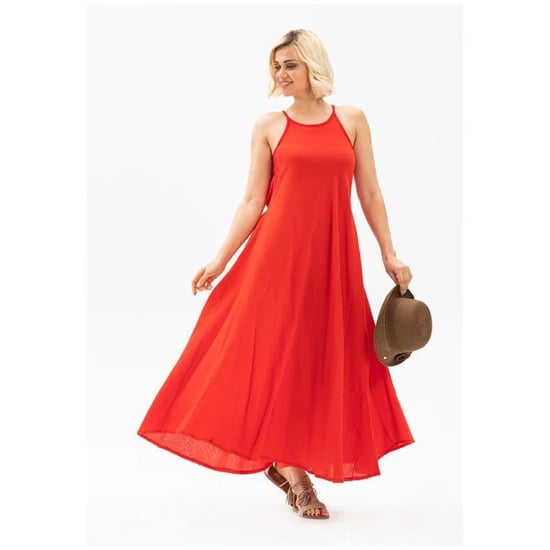 Sima Langes Sommerkleid in Rot, aus Shile-Stoff mit Trägern - Image 2