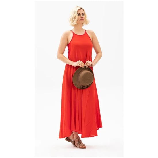Sima Langes Sommerkleid in Rot, aus Shile-Stoff mit Trägern - Image 3