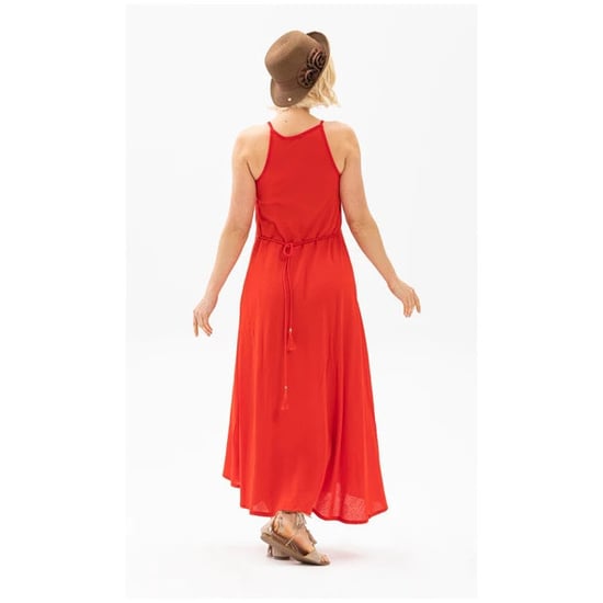 Sima Langes Sommerkleid in Rot, aus Shile-Stoff mit Trägern - Image 6