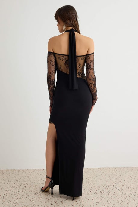 TRENDYOLMİLLA Damen Schwarz Einfarbig Maxi Lang Etui-Schnitt Abend- Abschlussball- Kleid - Image 4