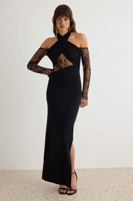 TRENDYOLMİLLA Damen Schwarz Einfarbig Maxi Lang Etui-Schnitt Abend- Abschlussball- Kleid - Image 5