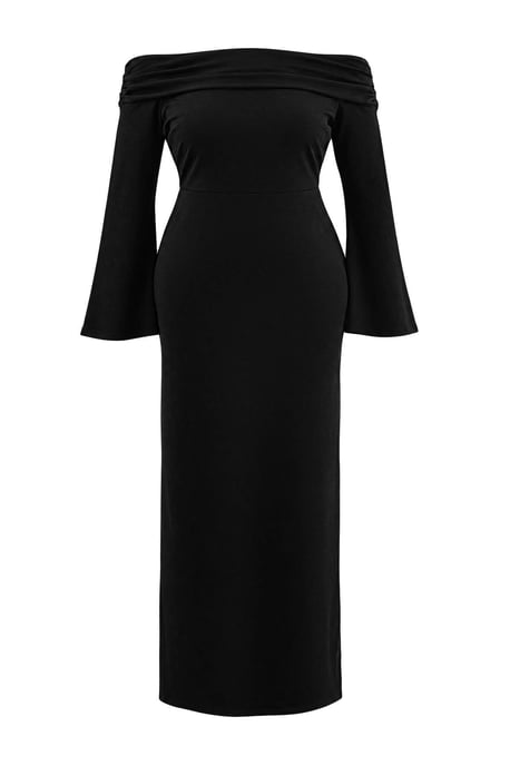 Trendyol Curve Damen Schwarz Einfarbig Maxi Lang Etui-Schnitt Große Größen Kleid - Image 2