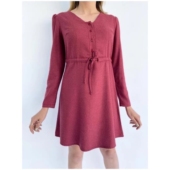 Damenkleid aus weichem Stoff in Burgunderrot mit verstellbarer Taille - Image 4