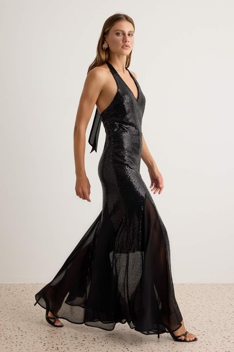 TRENDYOLMİLLA Damen Schwarz Strukturiert Maxi Ärmellos Meerjungfrau-Schnitt Abend- Abschlussball- Kleid - Image 4