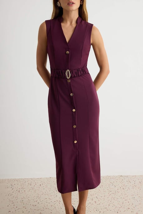 TRENDYOLMİLLA Damen Lila Einfarbig Midi Ärmellos Bodycon Kleider - Image 2
