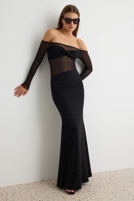 TRENDYOLMİLLA Damen Schwarz Einfarbig Maxi Lang Meerjungfrau-Schnitt Abend- Abschlussball- Kleid - Image 4
