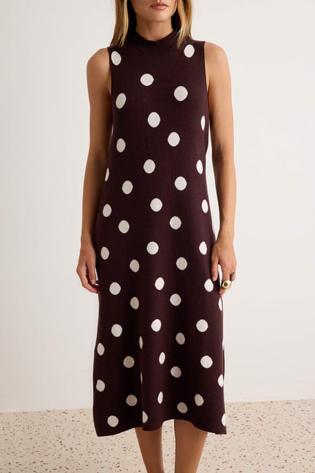 Trendyol Gemustertes Midikleid mit Polka Dots, ärmellos, Etuiform - Braun - Image 2