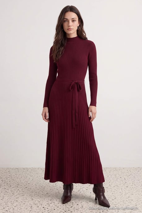 Trendyol Modest Damen Bordeaux Einfarbig Maxi Lang A-Linie Modest Kleider - Image 2