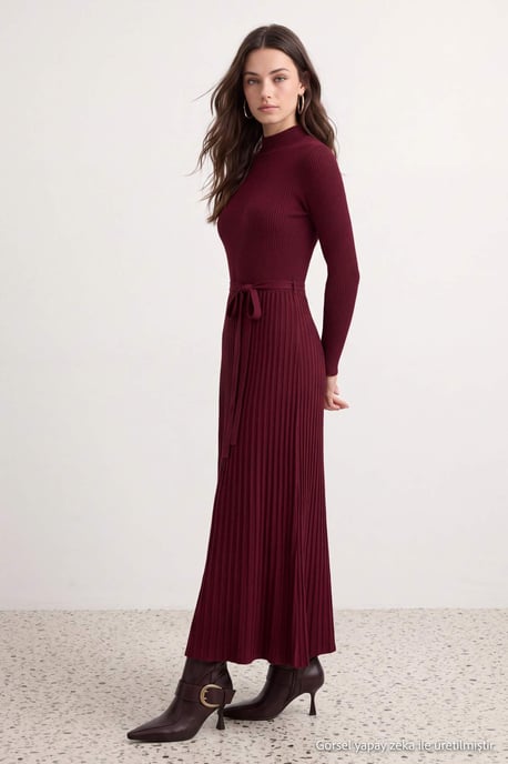 Trendyol Modest Damen Bordeaux Einfarbig Maxi Lang A-Linie Modest Kleider - Image 6