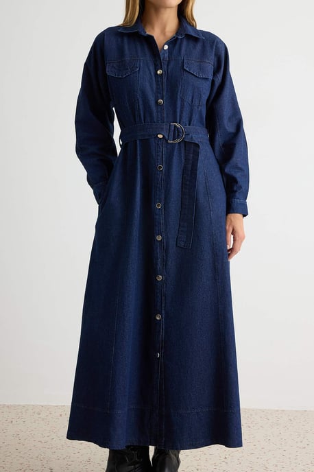 TRENDYOLMİLLA Damen Blau Einfarbig Maxi Lang A-Linie Kleider - Image 2