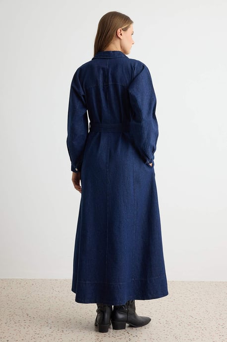 TRENDYOLMİLLA Damen Blau Einfarbig Maxi Lang A-Linie Kleider - Image 3