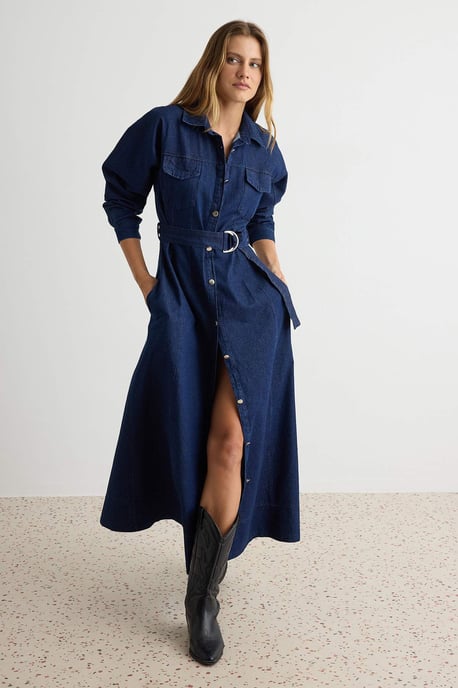 TRENDYOLMİLLA Damen Blau Einfarbig Maxi Lang A-Linie Kleider - Image 4