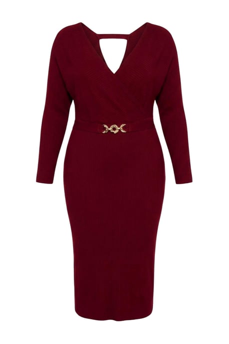 Trendyol Curve Damen Bordeaux Einfarbig Maxi Lang Etui-Schnitt Große Größen Kleid - Image 5