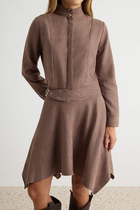 TRENDYOLMİLLA Damen Braun Einfarbig Midi Lang Blazerkleid Kleider - Image 2