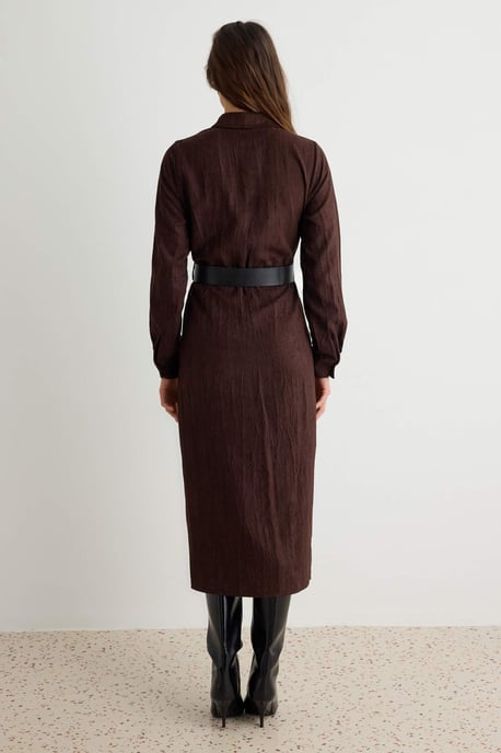 TRENDYOLMİLLA Damen Braun Einfarbig Midi Lang Hemdblusenkleid Kleider - Image 3