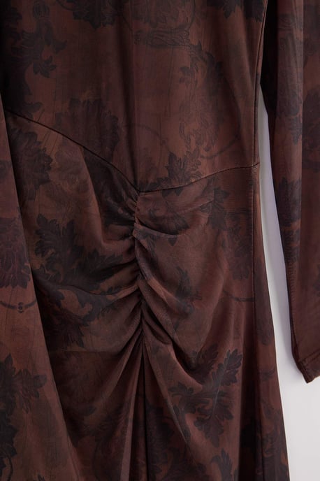 Trendyol Curve Damen Braun Mit Grafikprint Maxi Lang A-Linie Große Größen Kleid - Image 5