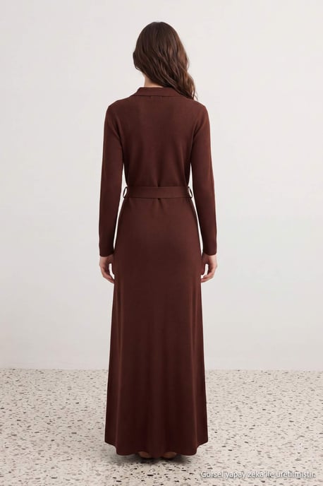 Trendyol Modest Damen Braun Einfarbig Maxi Lang A-Linie Modest Kleider - Image 3