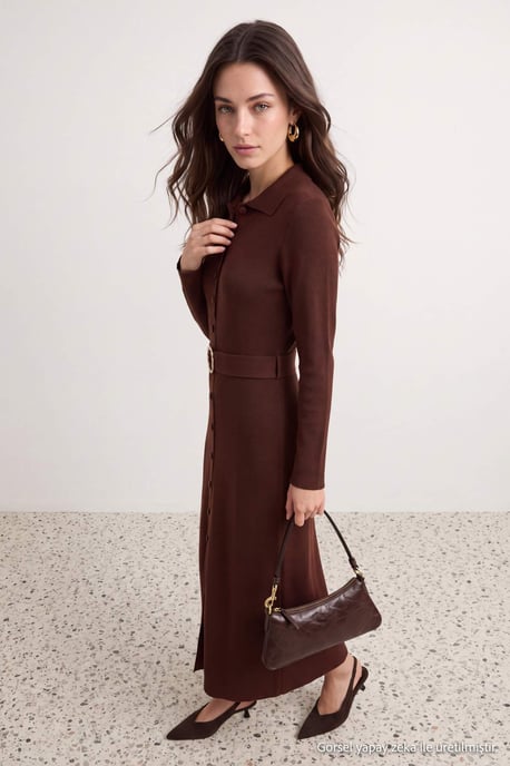 Trendyol Modest Damen Braun Einfarbig Maxi Lang A-Linie Modest Kleider - Image 6