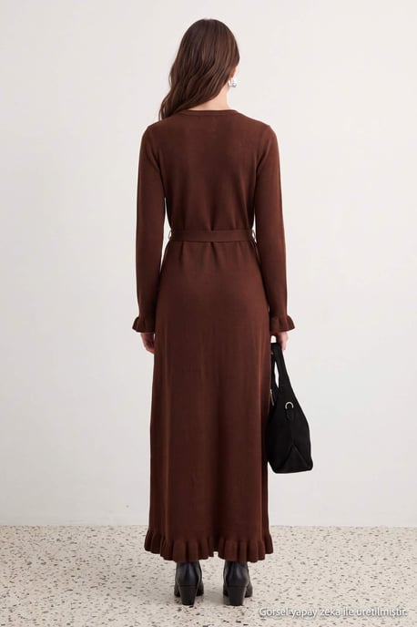 Trendyol Modest Damen Braun Einfarbig Maxi Lang Etui-Schnitt Modest Kleider - Image 3