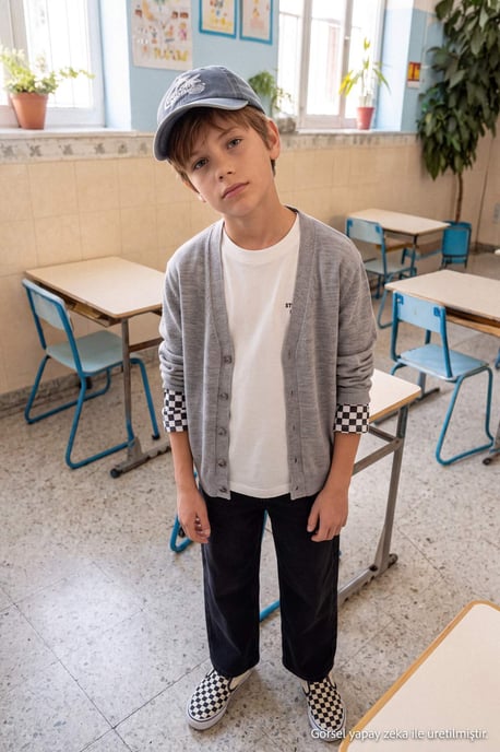 TRENDYOLKIDS Jungen Grau Einfarbig 3/4-Ärmel Regular Fit Cardigans - Image 2