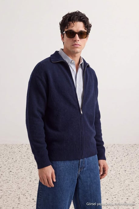 TRENDYOL MAN Herren Dunkelblau Einfarbig Lang, Oversize Cardigans - Image 1