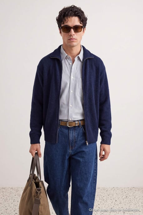 TRENDYOL MAN Herren Dunkelblau Einfarbig Lang, Oversize Cardigans - Image 2