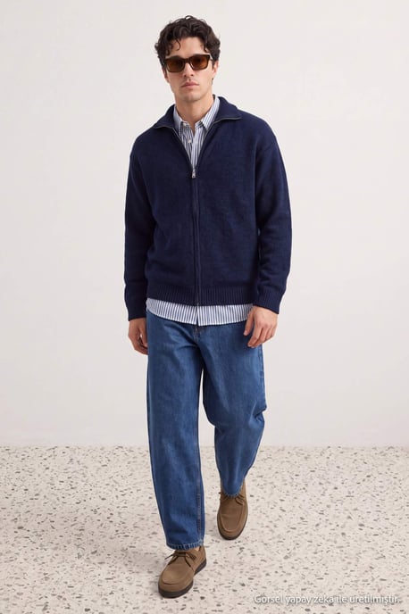 TRENDYOL MAN Herren Dunkelblau Einfarbig Lang, Oversize Cardigans - Image 6