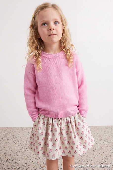 TRENDYOLKIDS Mädchen Rosa Einfarbig Lang, Regular Fit Pullover - Image 1