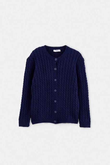 TRENDYOLKIDS Mädchen Dunkelblau Zopfmuster Lang, Regular Fit Cardigans - Image 3