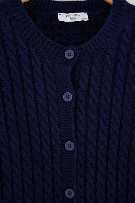 TRENDYOLKIDS Mädchen Dunkelblau Zopfmuster Lang, Regular Fit Cardigans - Image 4