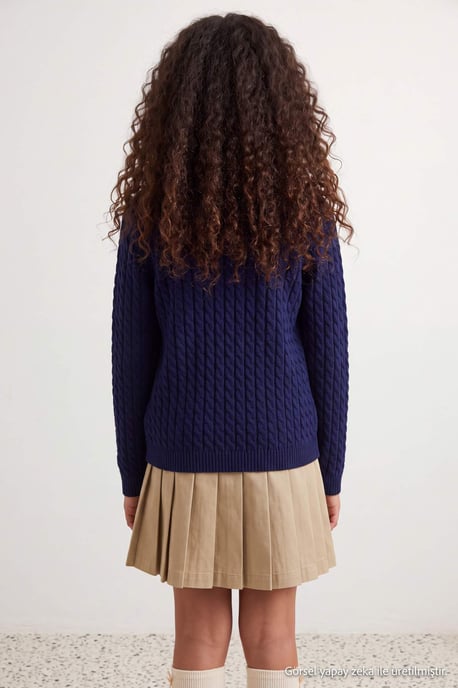 TRENDYOLKIDS Mädchen Dunkelblau Zopfmuster Lang, Regular Fit Cardigans - Image 6