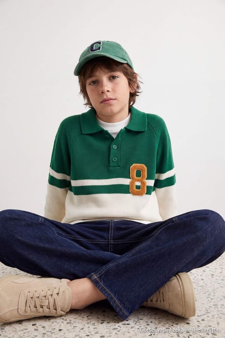 TRENDYOLKIDS Jungen Grün Einfarbig Lang, Regular Fit Pullover - Image 2