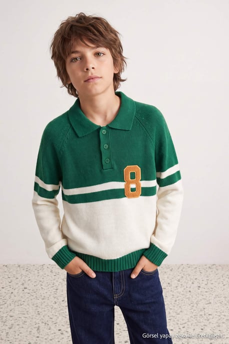 TRENDYOLKIDS Jungen Grün Einfarbig Lang, Regular Fit Pullover - Image 6